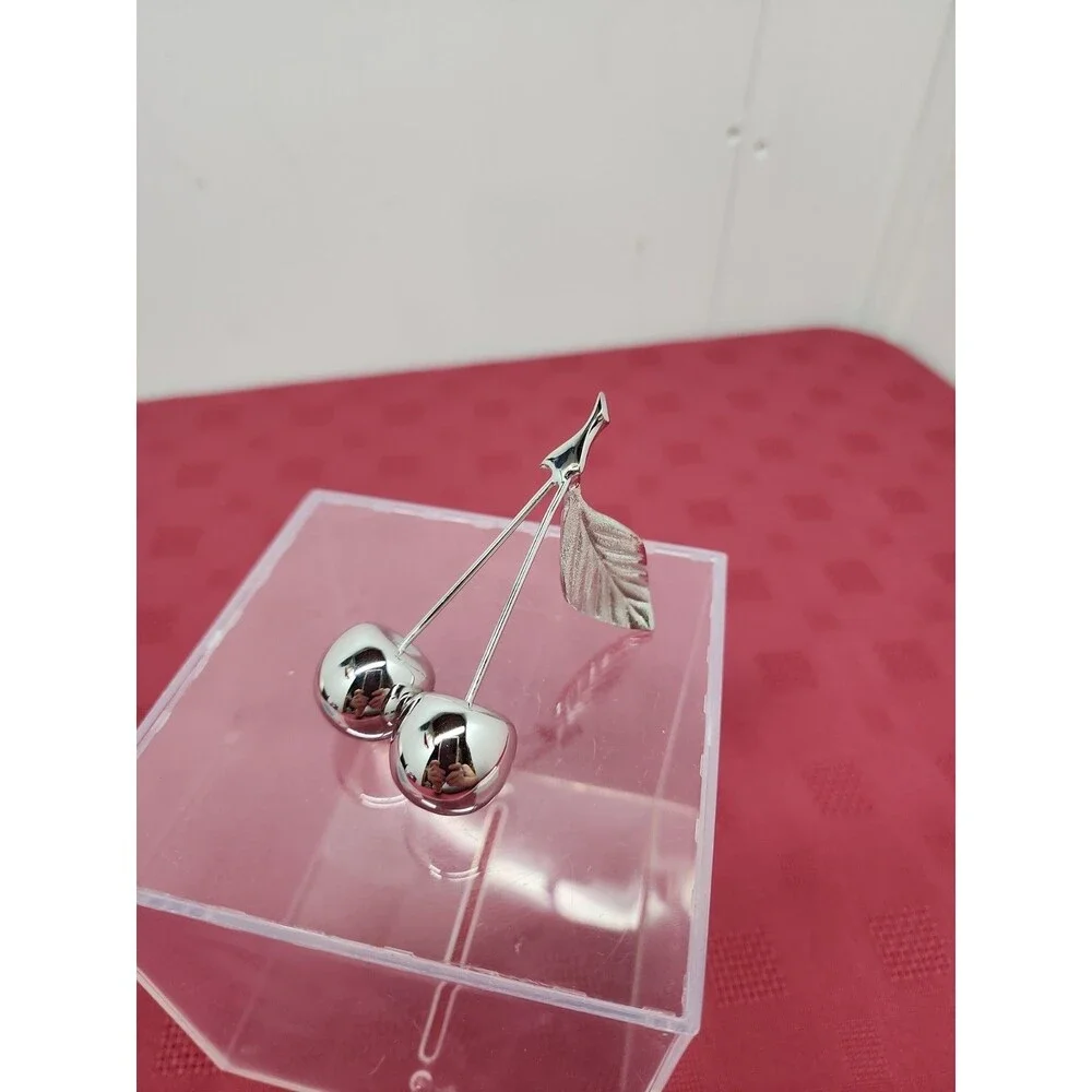 VTG Ginza Silver Cherry Paperweight/ Calligraphy Brush Holder NewOld Stock 1970s